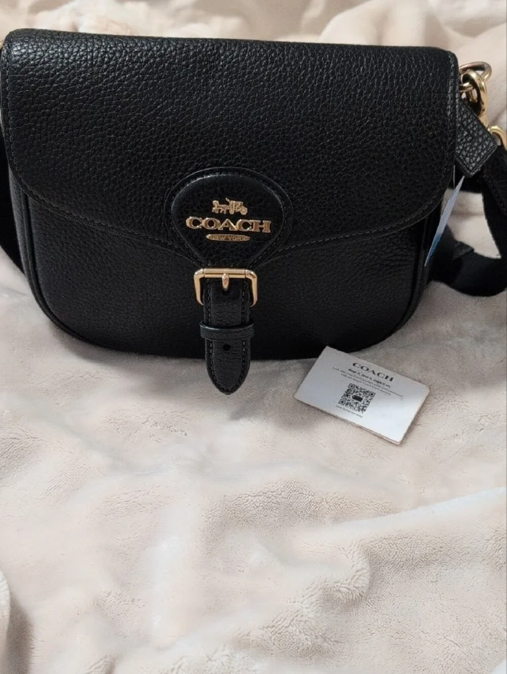 Coach Black Pebbled Leather Saddle Crossbody with Gold Hardware